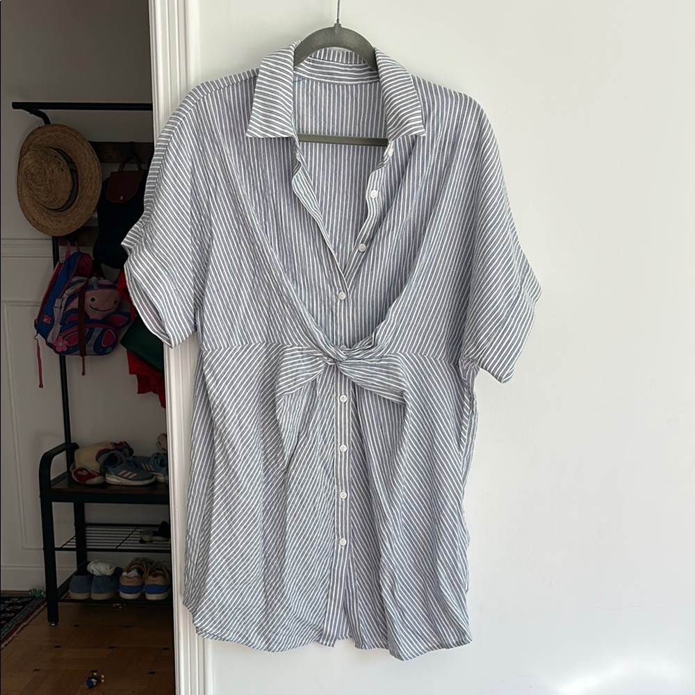 Striped Blue and White Women’s Dress Shirt